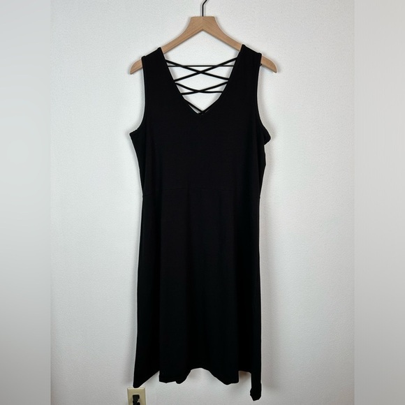 August Silk Midi Black Strappy V-Neck Dress XL - Picture 2 of 8